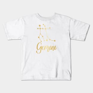 Gemini Zodiac Constellation in Gold Kids T-Shirt